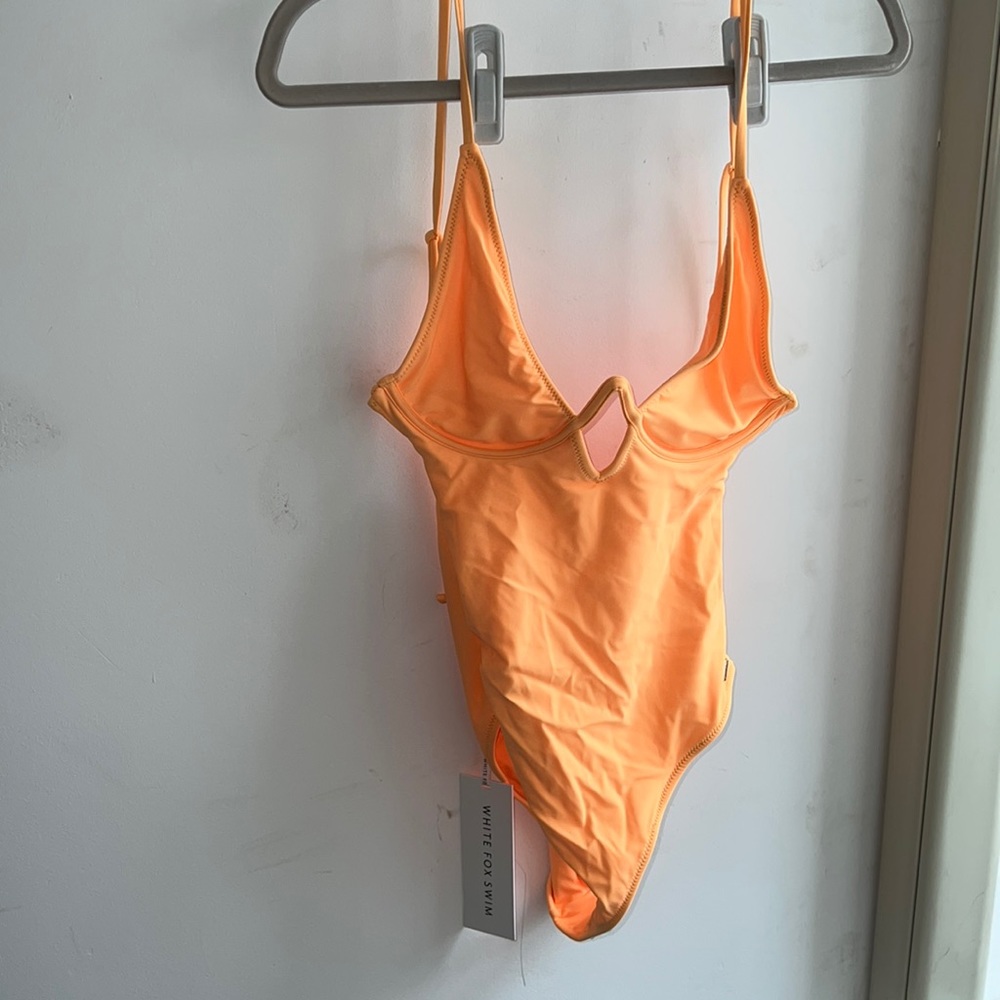 One piece underwire bathing suit.